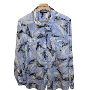 KARL LAGERFELD Women’s Eiffel Tower Paris Button Down Blouse